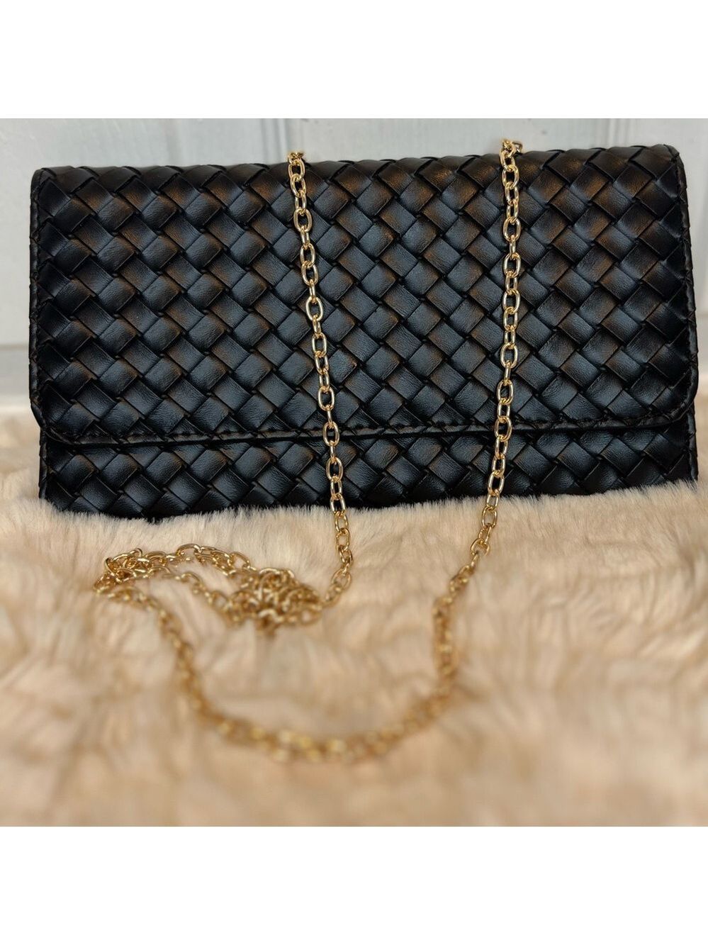 UU BLACK WEAVE FAUX LEATHER CLUTCH WALLET - Picture 7 of 15